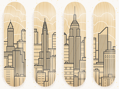 NY Decks buildings city clouds illustration mural new york vector