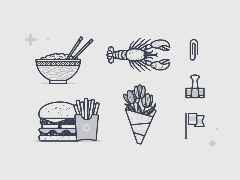 Operator Illos 03 burger flowers icon illustration lobster noodles paperclip. rice vector