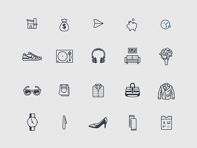 Department store item category flat icons on white