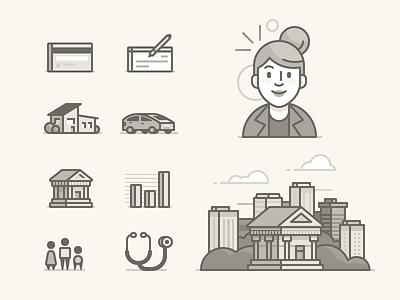 Unused Icons avatar bank building car house icons illustration vector woman