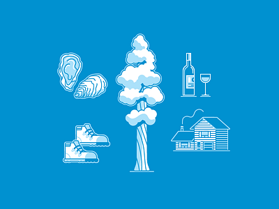 SF Guide Elements 06 cabin hike icons illustration oysters park san francisco tree vector wine
