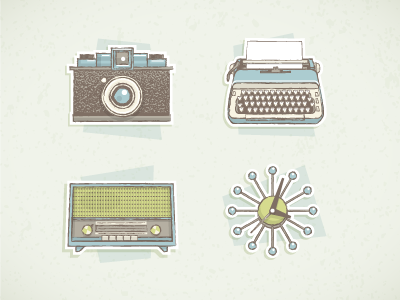 Vintagecons camera clock icon icons illustrator radio retro texture typewriter vector vintage