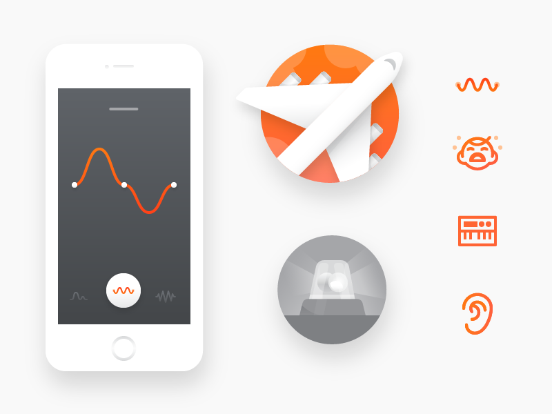 Here One Icons and Illustrations vector siren ear synth baby plane elements ui icons illustrations