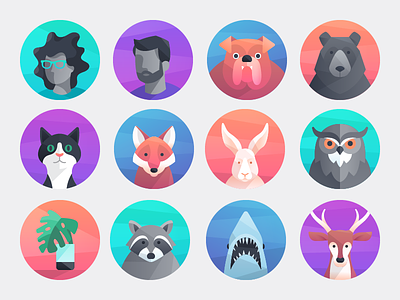 Comcast Digital Home Avatars avatar bear cat character dog icons illustration plant shark vector