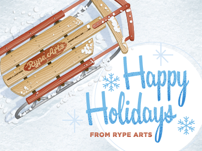 Rype Arts Holiday Card cheer christmas fun holiday illustration illustrator sled snow texture typography vector wood