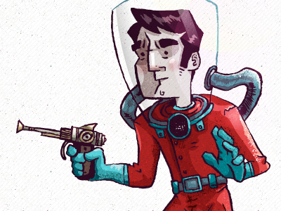 Astro Man astronaut avatar character hand drawn illustration pulp raygun space suit texture vector vintage