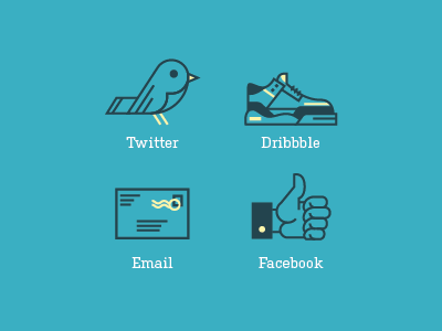 RA Contact Icons bird contact dribbble email facebook hand icons illustration letter shoe sneaker social stamp twitter vector