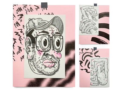 Getting Older character collage hands illustration old pattern risograph texture