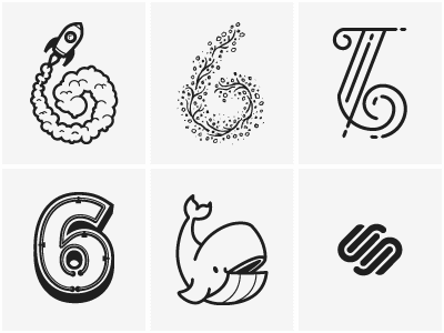 6² 6 anchor brand chain. fish hook gif halftone hand drawn lettering lightbulb. moon number organic owl pencil rocket squarespace squarespace6 turntable typography vector whale wood