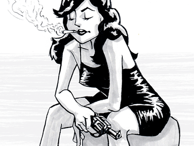 Brush Comp character drawing female gun hand drawn illustration pulp sketch smoking woman