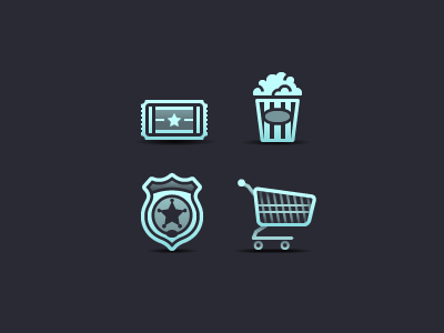 Amenities Icons badge cart icons police popcorn shopping ticket