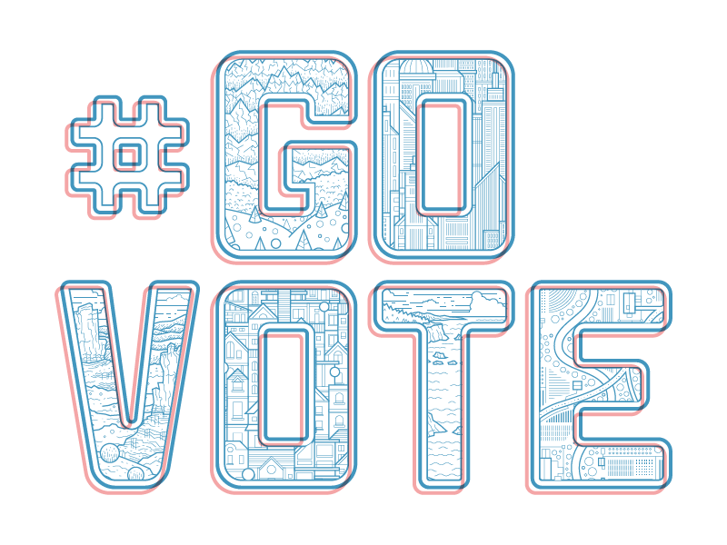 #GoVote buildings campaign city coast desert houses illustration landscape lettering mountains ocean suburbs typography united states vector vote