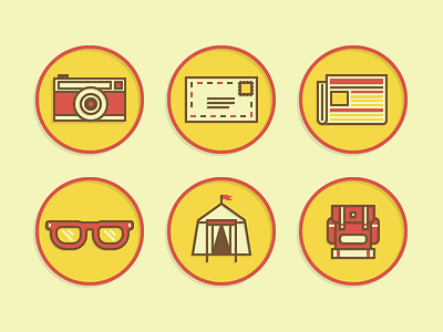 Merit Badge Icons backpack badge camera camping email glasses icons illustrations mail tent vector