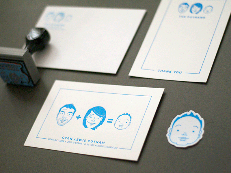 Cyan Announcement Printed announcement avatar cards character illustration letterpress print stamp sticker