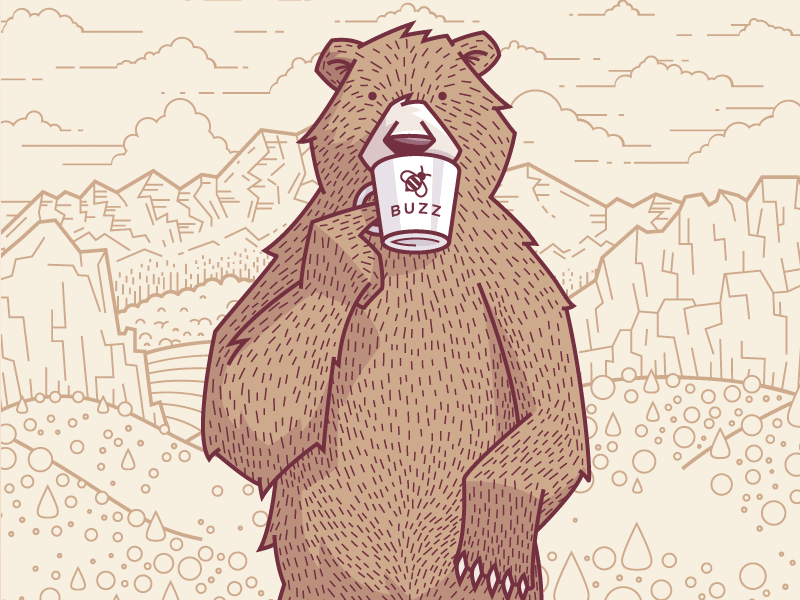 Grizzly Brew bear character illustration mountains nature pattern sketch texture wilderness wildlife