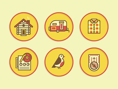 Merit Badge Icons 2 badge bird cabin camp compass flannel house icon illustration merit record shirt trailer turntable twitter vector vintage