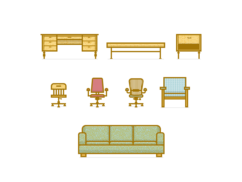 PD Furniture Icons illustration icons vector furniture desk table chair task office living couch vintage