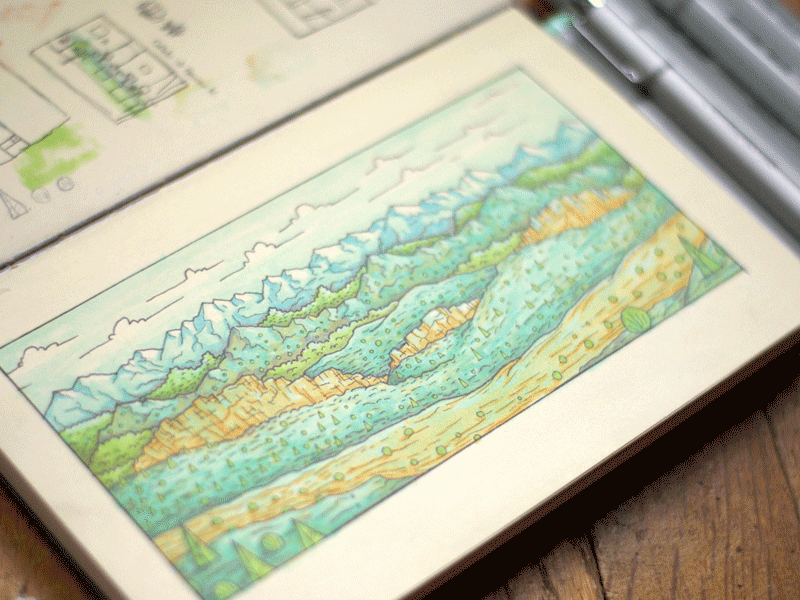 Marker Landscape bushes colorado copic drawing hand drawn illustration landscape markers mountains nature sketch trees