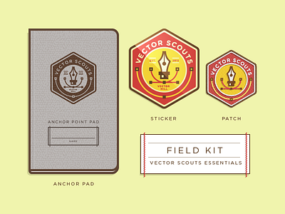 Vector Scout Field Kit Icons badge book field icons illustration kit logo pad patch pen seal sticker typography vector