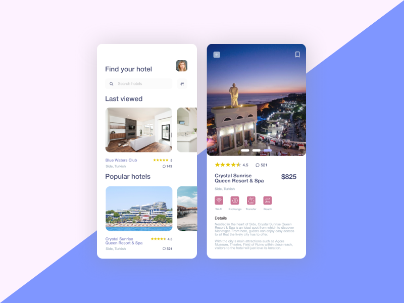 Hotel mobile app concept. by Masherchic on Dribbble