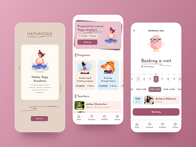 Yoga school app application booking clean design design figma mobile ui