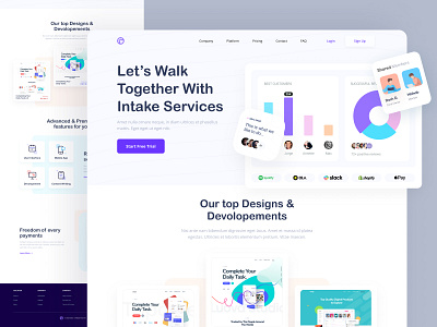 Intake branding business cards ui features homepage illustration landing page logo product typography ui vector website design