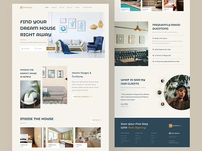 Real Agency Landing page branding building clean development faq features feedback furniture house house design landing page minimal minimalist product property real estate rent reviews sell simple