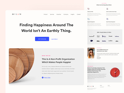 Milan Landing Page 2020 business charity clean color feathers features icon landing page logo minimal trend typography ui ux vibrant color web website