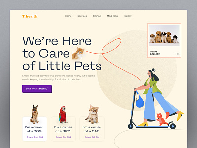 T. health | Pet care website animal animal care care cat design dog landing page minimal pet pet dog pet food ui vet website website design