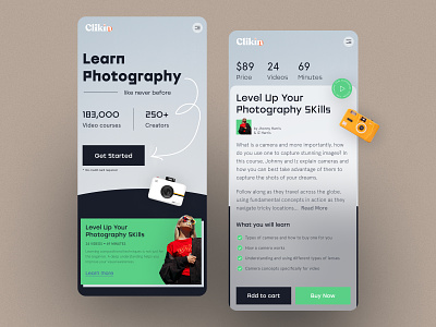 Clikin | Mobile Responsive application class courses education landing page learning mobile mobile app online education photography responsive responsive design school trend ui
