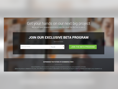 Join PrestaShop Beta program cta design flat forms prestashop ui ux web