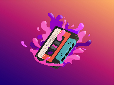 Concept Illustration-Retro Mix tape Cassette cassette colorful design digital fluid icon illustraion illustration liquid mix tape retro slime tape recorder ui vector