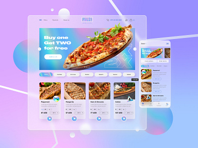 Pizza delivery website & app app delivery delivery app food food app glassmorphism holograph holographic interface liquid pizza ui uiux ux web website