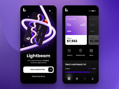 Lightbeam Banking app banking dark mobile app ui ui ux ux