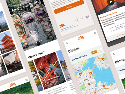 Kyoto travel guide Mobile Website japan kyoto map mobile web orange sightseeing tourism travel travel website travelling trip ui uiux webdesign
