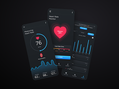 Heart Rate Monitor & Pedometer App app app design bpm app health tracker heart app heart rate app heartbeat mobileui monitor app typography ui ui ux design uidesign ux