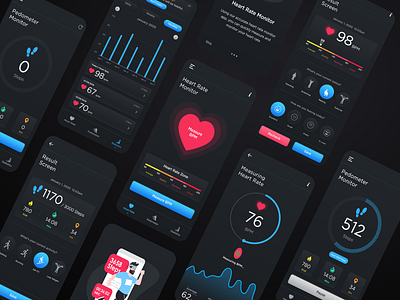 Heart Rate Monitor & Pedometer App app app design heart rate heart rate app heart rate monitor illustration mobileui typography ui ui ux design uidesign ux