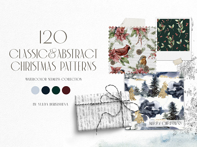 120 Classic and Abstract Christmas patterns. Watercolor winter background christmas christmas cards christmas pattern design digital paper pattern poinsettia watercolor winter bird winter floral woodland christmas