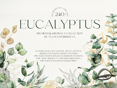 Eucalyptus watercolor abstract collection background branding design eucalyptus floral gold leaves logo pattern watercolor watercolor illustration