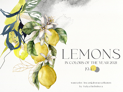 LEMONS Watercolor abstract line art clipart in colors 2021 abstract design background botanical illustration branding citrus design floral gold greenery lemon lemon leaves lemons logo pattern tropical fruit watercolor watercolor illustration wedding invitation