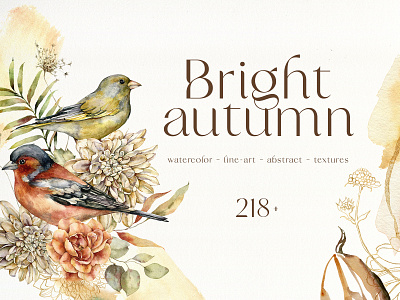 BRIGHT AUTUMN watercolor fall flowers birds pumpkins & abstract abstract background abstract design autumn birds autumn graphics background branding design fall watercolor floral flowers and leaves gold graphic design logo pattern pumpkins watercolor watercolor autumn watercolor greenery watercolor illustration
