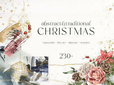ABSTRACT & TRADITIONAL CHRISTMAS collection abstract christmas texture background christmas christmas cards christmas clip art christmas pattern design festive branding floral gold logo new year design watercolor watercolor christmas watercolor illustration winter design
