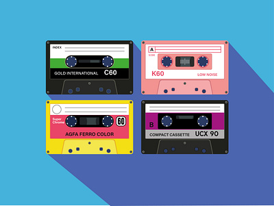 Cassette Tape Collection 90s aesthetic cassete cassette tape design flat icon illustration minimal vector