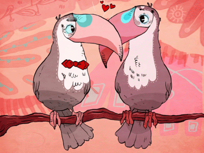 Love birds bird couple draw flat forest heart jungle line love simple toucan valentines