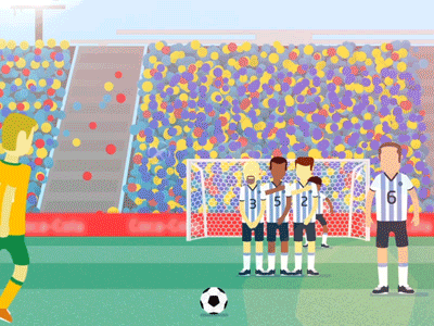 Football freekick ball brazil character design flat football freekick jump run simple soccer stadium