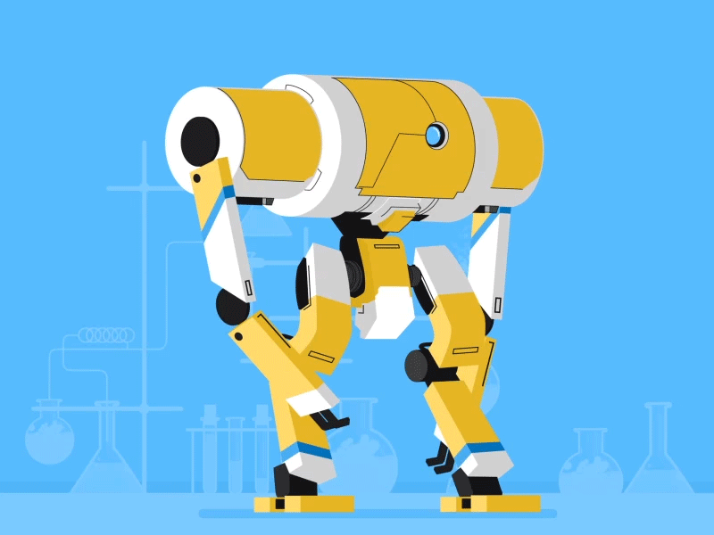 Yellow robot walk cycle 3d animation character droid eye gif illustration line loop robot technology walk cycle