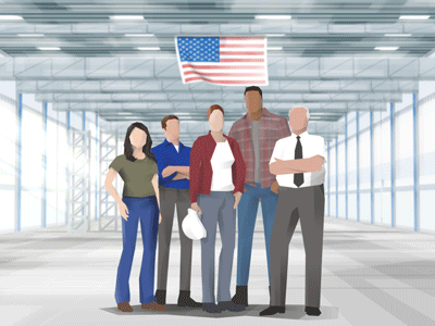 Factory Characters Gif aftereffects animation character design duik factory flag industry loop simple texture usa