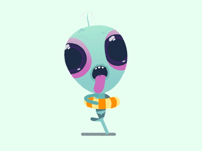 Little alien after effects animation beach character cycle funny holiday run sticker tongue