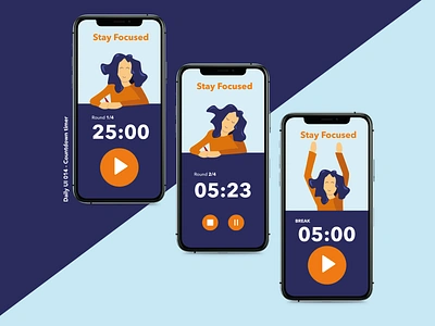 Daily UI 014 - Countdown timer app countdown counter dailyui dailyui014 dailyuichallenge figma focus illustration illustrator pomodoro ui userinterface