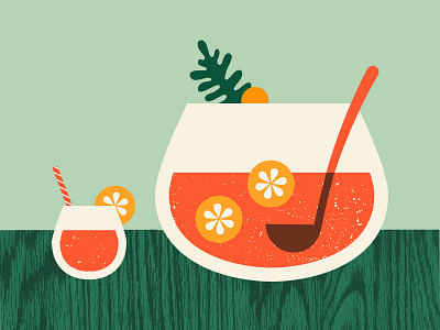 Punch Anyone? cocktail color blocking holiday illustration punch bowl texture